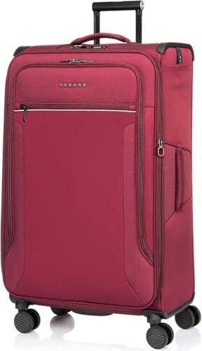 ABISTAB Weichschalenkoffer mittelgroß 68x43x26cm erweiterbar - Stoffkoffer Trolley wasserfest, Reisekoffer mit 4 Rollen & TSA Schloss, 78 Liter, Dunkelrot