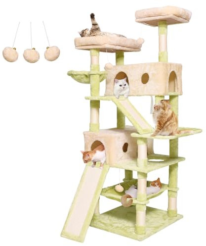 Katzenkratzbaum,Kratzbaum für Große Katzen 180 cm hoch, Katzenbaum mit Haus, viele Aussichtsplattformen, Katzenhängematte,Sisal Seil Kletterleiter, Plüsch Liegematte