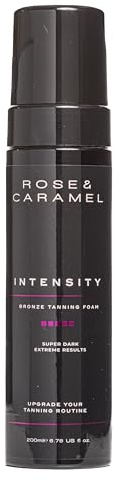 Rose & Caramel Intensity Bronzed Super Dark Self Tanning Mousse 200ml | Red base brightens skin tone; provides 30-hour moisture; instant streak-free guide color; vegan friendly & cruelty-free