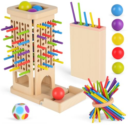 YURDELF Wooden Tower Sticks Game, Giochi Bambini 3 Anni, Giochi da Tavolo Bambini 6 Anni, Giochi da Tavolo 3 in 1, Giocattolo Montessori per Giocattolo di 3, 4, 5 e 6 Años