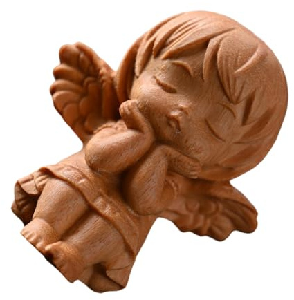 BESPORTBLE Figurine Ange Bois Sculpté avec Ailes Statue Religieuse Miniature Ornement Décoratif pour Maison Bureau ou Jardin Cadeau Symbolique de Protection et Bénédictions