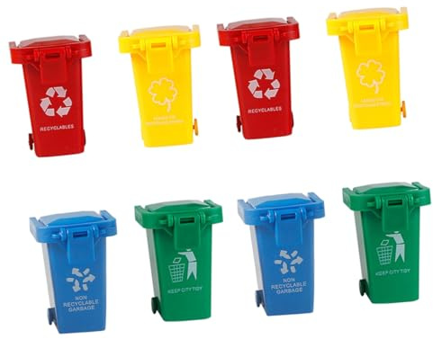 VICASKY Lot de 8 Poubelles pour Garçon et Filles à Pousser Couvercle Rabattable, Mini Poubelle Plastique Colorée, Éducatif pour Tri des Déchets et Éveil, pour Apprentissage Ludique