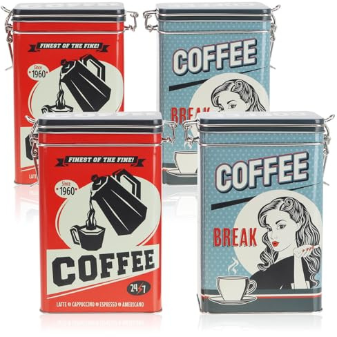 com-four® 4x recipiente de metal, lata para café con tapa con cierre, contenedor de metal de estilo retro para alimentos, caja de almacenamiento [surtido variable]