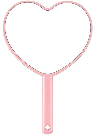 FooYee Miroir à main, professionnel, avec poignée, en forme de cœur, petit 12 x 8 cm, miroir cosmétique, portable, outil pour la maison, le bureau, les voyages (rose)