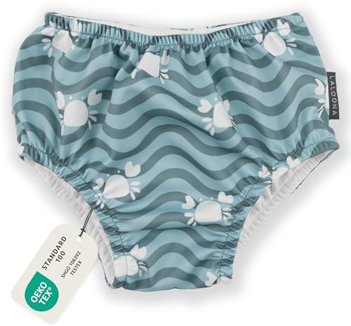 LaLoona Pannolino Piscina Riutilizzabile per Bambini – Costume Contenitivo Neonato per Mare e Resistente al Cloro - Certificato OEKO-TEX - Asciugatura Rapida - Verde con Granchio