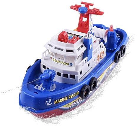 Feuerwehrboot Elektrisches Spielzeug, Wassersprinkler Mit Lichtern Und Musik, Cartoon-Wasserspielspiele, Licht- Und Musiksprühwasserspielzeug, Boot Für Badewanne Poolspaß, Wasser Für Kinder