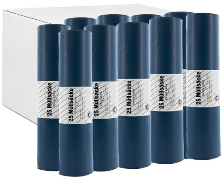 Sacs poubelle extra forts 120 l - Sacs poubelle indéchirables XXL - 10 x 25 sacs poubelle bleus forts pour la maison, le chantier et la gastronomie comme sacs poubelle 1 boîte