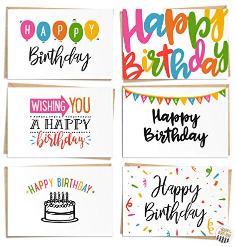Seymour Butz Happy Birthday Cards Bulk with Envelopes - 120 Happy Birthday Card Pack with 6 Designs, Craft Paper Envelopes and Labels | Assorted Birthday Cards Box Set