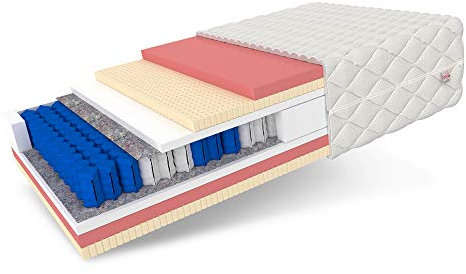 FDM CARPI Taschenfederkernmatratze 140 x 200 cm 7-Zonen Latex Matratze Härtegrad H2/H3 (Mittelweich/Mittelhart) 24 cm Höhe Thermoplastischer Visco-Schaum Zweiseitig Bezug Abnehmbar Waschbar TFK