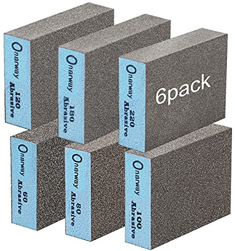 Onarway 6 Stück Schleifschwamm, Trocken und Nass, Grober und Feiner Schleifklotz, 60/80/100/120/180/220 6 Verschiedene Spezifikationen Schleifschwamm Holz, Waschbar und Wiederverwendbar