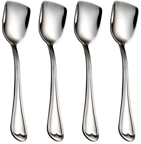 Dessert Spoons,18/10 Stainless Steel Spoon Set of 4, Square Head Ice Cream Spoons for Tea, Dessert, Sugar