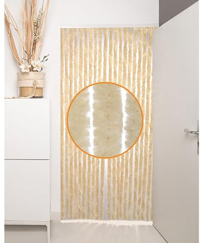 DEFACTO Rideau de porte en chenille (90 x 200 cm) - Protection contre les insectes, le camping - 100 % fabriqué en Italie - Polyvalent, facile à nettoyer, bloqueur de vue et de chaleur efficace -