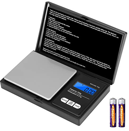 Vinabo Balance de Précision 700g/0,01g, Portable et Numérique Pro, Avec Écran LCD, 7 Unités, Fonction Tare - Pour Cuisine, Bijoux, Café Noir