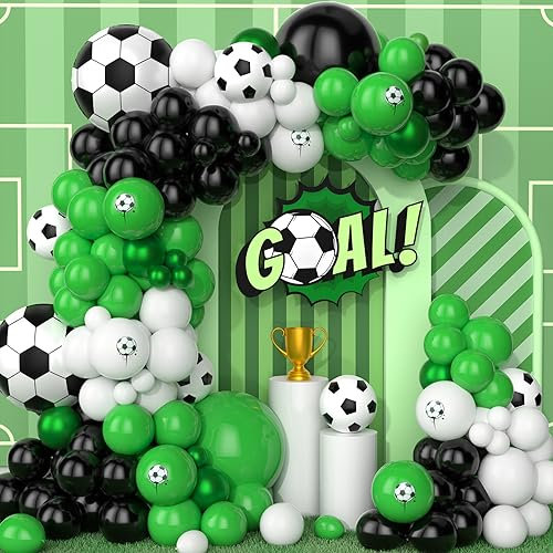 Ousuga Palloncini Calcio Palloncino Nero Verde 134Pezzi, Arco Palloncini Neri Verdi Bianco Tema Calcio Ragazzi Ghirlanda Palloncini Foil Bambino Ragazzo Uomo Anniversario Compleanno Decorazioni