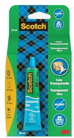 Scotch Tube de colle à usage domestique transparente sans solvant, 30 ml, 1 tube/paquet