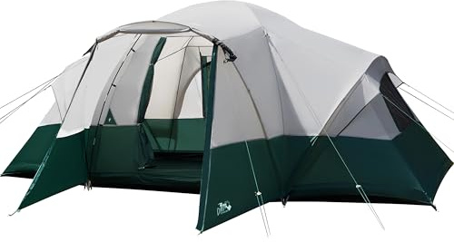 8 Person Camping Tent with Porch, Large Family Tents for Camping, PU1000MM Waterproof Tent with 5 Mesh Windows, Removable Rainfly, Reflective Windproof Rope, Big Dome Tent Fits 3 Queen Airbeds