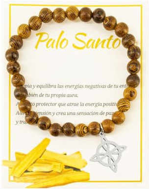 Only faith Pulsera de Palo Santo con Cuentas de Madera y Colgante Amuleto de protección Nudo de bruja, Equilibra Energías Negativas (Nudo de Bruja Tradicional)