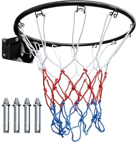 LSKSSNG 18 Basketball Rim Replacement, Wall Door Mounted Basketball Rim, Double Spring Solid Rim Replacement with Net Fits In-Ground & Wall-Mounted Basketball Hoops, Indoor/Outdoor (Black)
