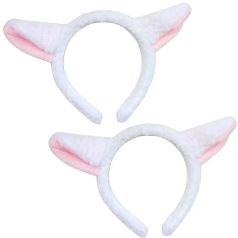 FUIPVGI 2 Pcs Animal Head Bands Sheep Ears on Head band Lovely Animal Ears Headband Sheep Headband with Ear Lamb Adults Childrens Fancy Dress White and Pink Lamb Animal Costume Accessories (2 Pcs)