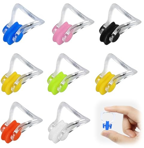 BRITECO 8 PCS Swimming Nose Clips - Soft Silicone Nose Protectors for Adults & Kids | Comfortable & Secure Swim Nose Plugs for Water Sports
