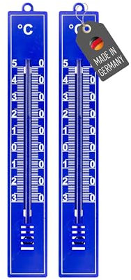 Lantelme Juego de 2 termómetros de jardín, color azul, indicador de temperatura de -30 °C hasta 50 °C, termómetro analógico de plástico de 18 cm, resistente a la intemperie, para exterior e interior y