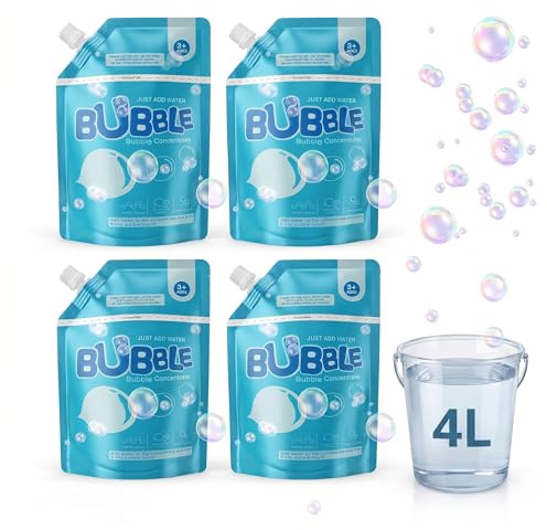 Katomi 4L Seifenblasenflüssigkeit Konzentrat Nachfüllpack (4x50ml), XXL Riesenseifenblasen Refill für Seifenblasenmaschine & Pistole, Ungiftig & Fleckenfrei, Ideal für Hochzeit & Kindergeburtstag
