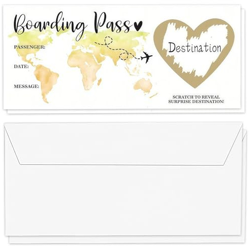 GWAWG Biglietto da Grattare Personalizzabile Biglietto di Viaggio Regalo 2PCS, Buono Regalo Sorpresa con Busta, Biglietto Aereo da Grattare per Anniversario Natale Capodanno Amanti Famiglia Donna