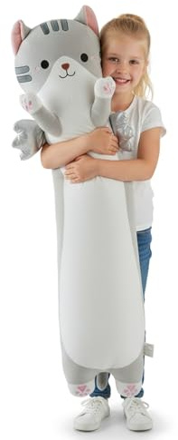 Aiuidun Peluche-Coussin Chat Long avec Ailes 60cm - Coussin Corps Doux et Réconfortant pour Enfants et Adultes, Peluche Mignonne à Câliner - Cadeau pour Filles et Amoureux des Chats(Gris)