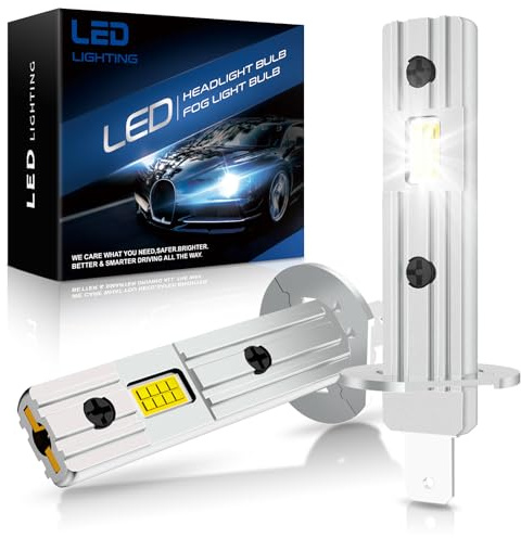 SHINYY Lampadine H1 LED per Auto 20000LM, [Aggiornate 2025] Potenti 12V 6500K Bianco Freddo Lampade LED H1 Canbus Anti Errore per Fari Anabbaglianti/Abbaglianti, Plug and Play, Pack da 2