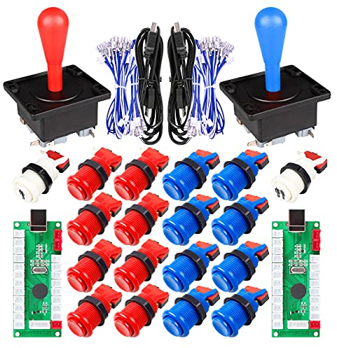 EG STARTS Arcade Game Parti Mame USB Cabinet USB Encoder to Arcade Joystick 18x Happ Arcade Push Button Kit Colore Blu + Rosso