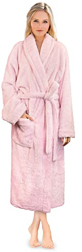 PAVILIA Premium Womens Plush Soft Robe Fluffy, Warm, Fleece Sherpa Shaggy Bathrobe (S/M, Light Pink)
