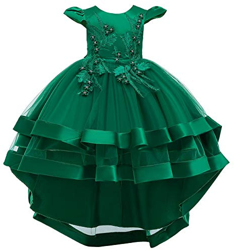 WOCINL Flower Girls High Low Tulle Dress Princess Birthday Pageant Wedding Christmas Party Communion Evening Dance Ball Gown Deep Green 11-12 Years