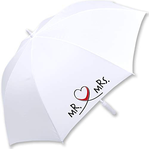 iX-brella XXL Stockschirm Fiberglas Golf Automatik Weiß Mr. & Mrs. Herz rot-schwarz