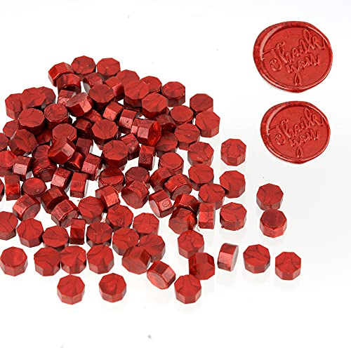 LSYGXYZ 102 Pieces Octagon Wax Seal Beads, Premium Metallic Red Sealing Wax Beads for Letters and Certificates, Valentine’s Day Cards, Wedding Invitations, Gift Wrapping, Christmas Card
