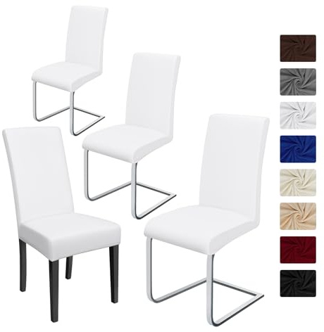 BalladHome Coprisedie con Schienale 4 Pezzi Coprisedia Elasticizzato Copertura della Sedia Fodere per Sedia Universale e Facile da Pulire Adatto a Molte Occasioni (4 Pezzi,Bianca)-J