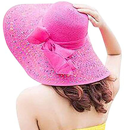 MINGCHE Sonnenhut Strandhut Mütze Sandy Beach Sonnenhüte Strohhut,Frauen bunte große Krempe Stroh Bogen Hut Sonne Floppy Wide Brim Hats Beach Cap