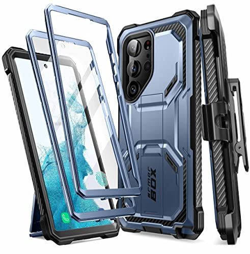 i-Blason Armorbox Schutzhülle für Samsung Galaxy S23 Ultra 5G (2023 Release), [Extra Frontrahmen] Ganzkörper-Rugged Kickstand Holster Schutzhülle Bumper Case mit integriertem Displayschutz (Tilt)