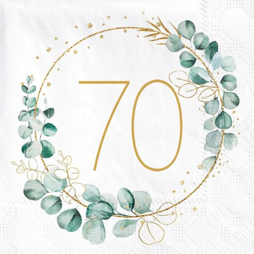 Sprinlot 70. Födelsedagsdekorationsservetter, 40 stycken servetter eukalyptus födelsedag, servett guld grön, pappersservetter för 70 födelsedagsdekoration man kvinna party bordsdekorationer