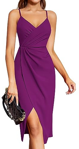Laughido Vestido de cóctel para Mujer, Vestido de Fiesta, Vestido de Noche, Vestido de Verano, Elegante, Festivo, Bodycon para Boda, sin Mangas, Tirantes Delgados, Morado, M