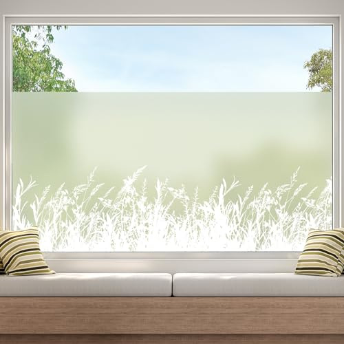 dktie Window Film Privacy Vinyl Frosted Window Film No-Glue Stained Glass Window Film Removable Plant Static Cling Films for Kitchen, Bathroom, Kids Room 90X200CM