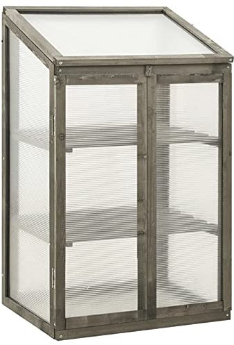 Homgoday Gewächshaus Anlehngewächshaus Treibhaus Pflanzenhaus Aufzuchtschrank Frühbeetschrank Aufzuchtschrank Pflanzenhaus für Pflanzen 60x45x100 cm Tannenholz