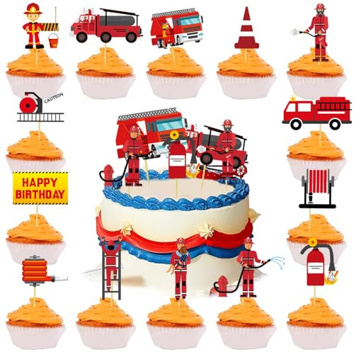 42 StüCk Feuerwehr Cupcake Topper, Feuerwehr Kuchendeckel, FeuerwehrmäNner Cupcake Deko, Party Cake Topper Feuerwehrauto, Für Kinder, Jungen, Kindergeburtstag, Feuerwehr Thema Geburtstagsfeier Liefert