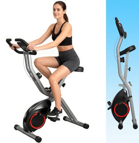 Foldable Exercise Bike for Small Apartments, Stationary Bikes for Home, Indoor Portable Cycling Bike with 16-Level Magnetic Resistance, 260LBS Capacity, 5.5 LBS Flywheel, for Small Space Workout 816