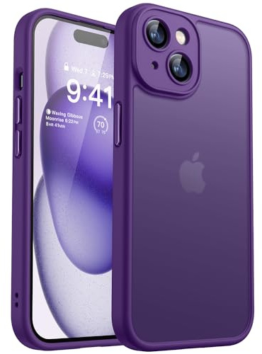 CANSHN Funda Mate para iPhone 15 6,1 Pulgadas, [Protección Total de La Cámara], Carcasa Fondo Mate Translúcido - Morado Oscuro