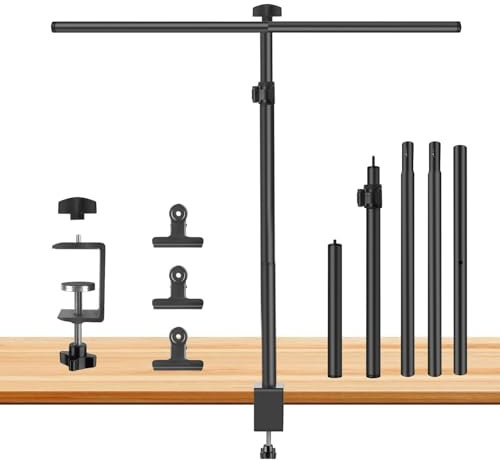 JEBUTU Support de Fond Réglable Petit 90x100cm, Desktop Support de Fond, Réglable de 26 à 90 cm avec et Pince en C-clamp, 3 traverses et 3 Clamps pour Le Portrait Photographie de Produits