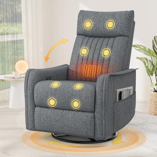 Srfzluxy Recliner Armchair Swivel Rocking Chair with Massage & Heat, Extended Footrest,3-In-1 Reclining Chair For Living Room, Adjustable Single Sofa with Dual Side Pockets, Remote Control Massage