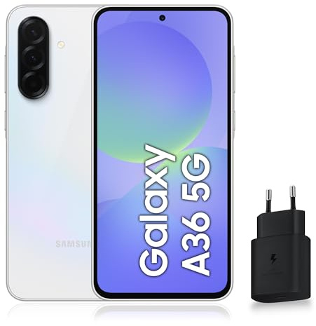 Samsung Galaxy A36 5G, Smartphone Android, 128 Go, Chargeur Secteur Rapide 25W Inclus, Smartphone déverrouillé, Blanc, Version FR