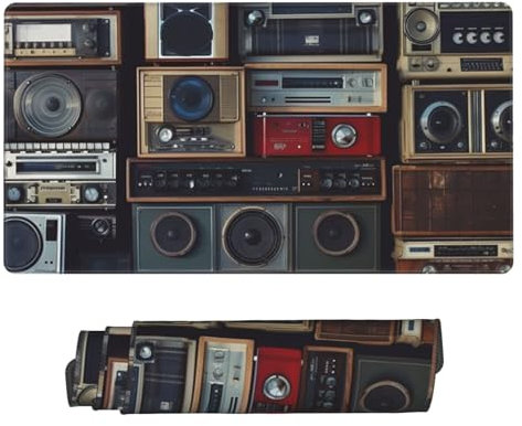 Large Gaming Mouse Pad with Non-Slip Rubber Base, Vintage Wall of Radio Boombox Mouse Mat with Stitched Edge, 29.5x16 Extended Desk Mat for Laptop Desk Pad, Keyboard Pad for Office Desk Protector