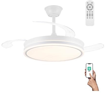wonderlamp Ventilador LED aspas plegables Miso Evo Blanco 72W con Memoria de encendido, APP, Mando a distancia CCT 3000-4000-6000K, Intensidad Regulable, Silencioso
