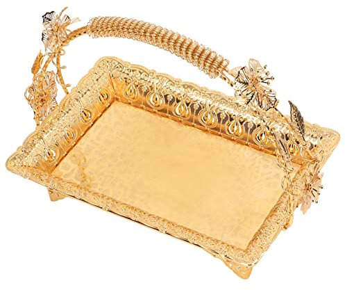 Bandeja de Servicio de café, Bandeja de Servicio de Metal Elegante de Color Oro Vintage para café